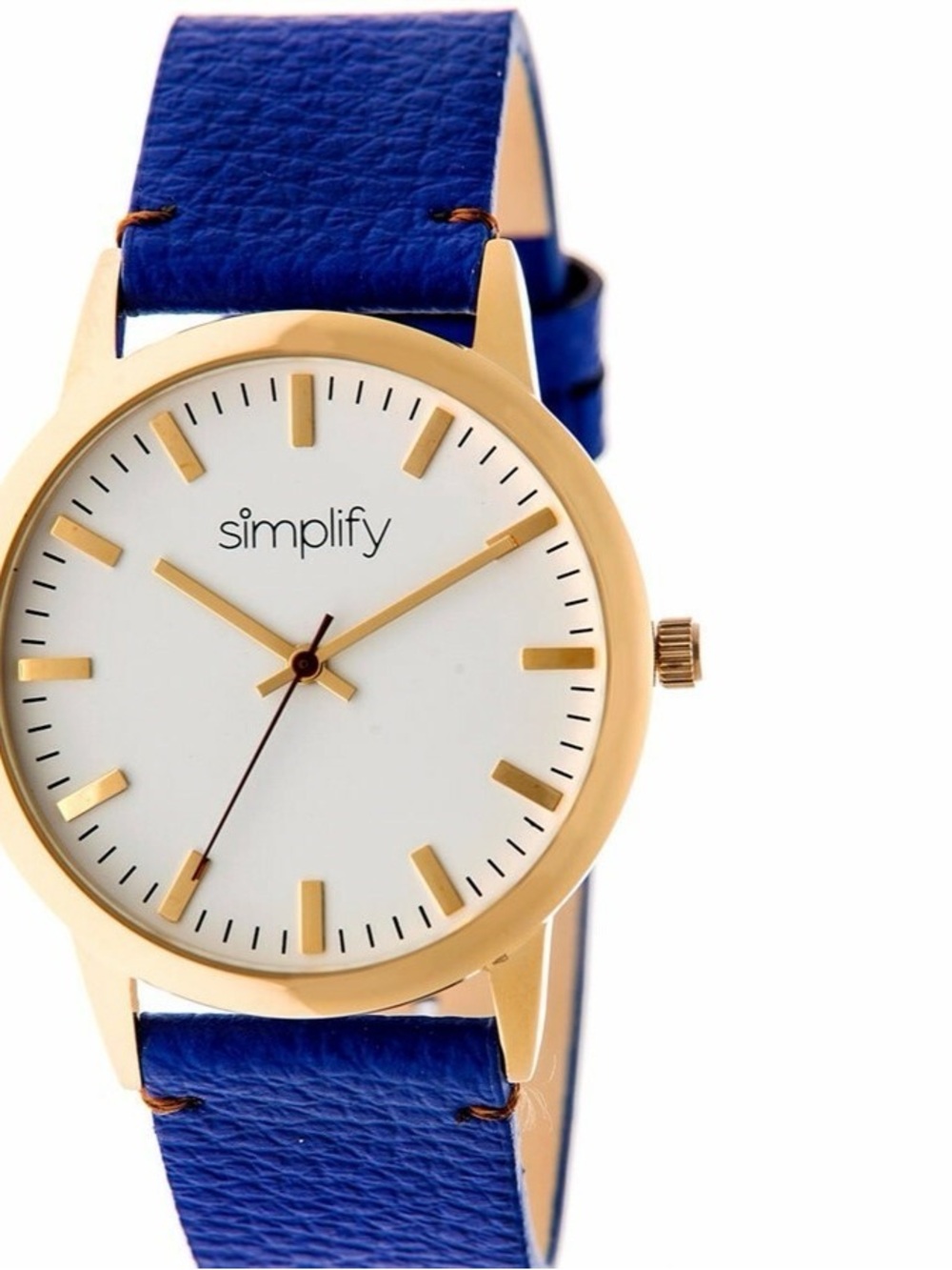 Simplify Men's Blue Leather Strap Gold Case Watch